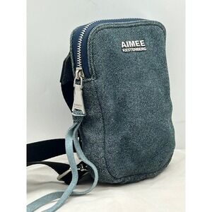 Aimee Kestenberg Denim Crossbody Phone Card Bag Silver Logo Adjustable Strap